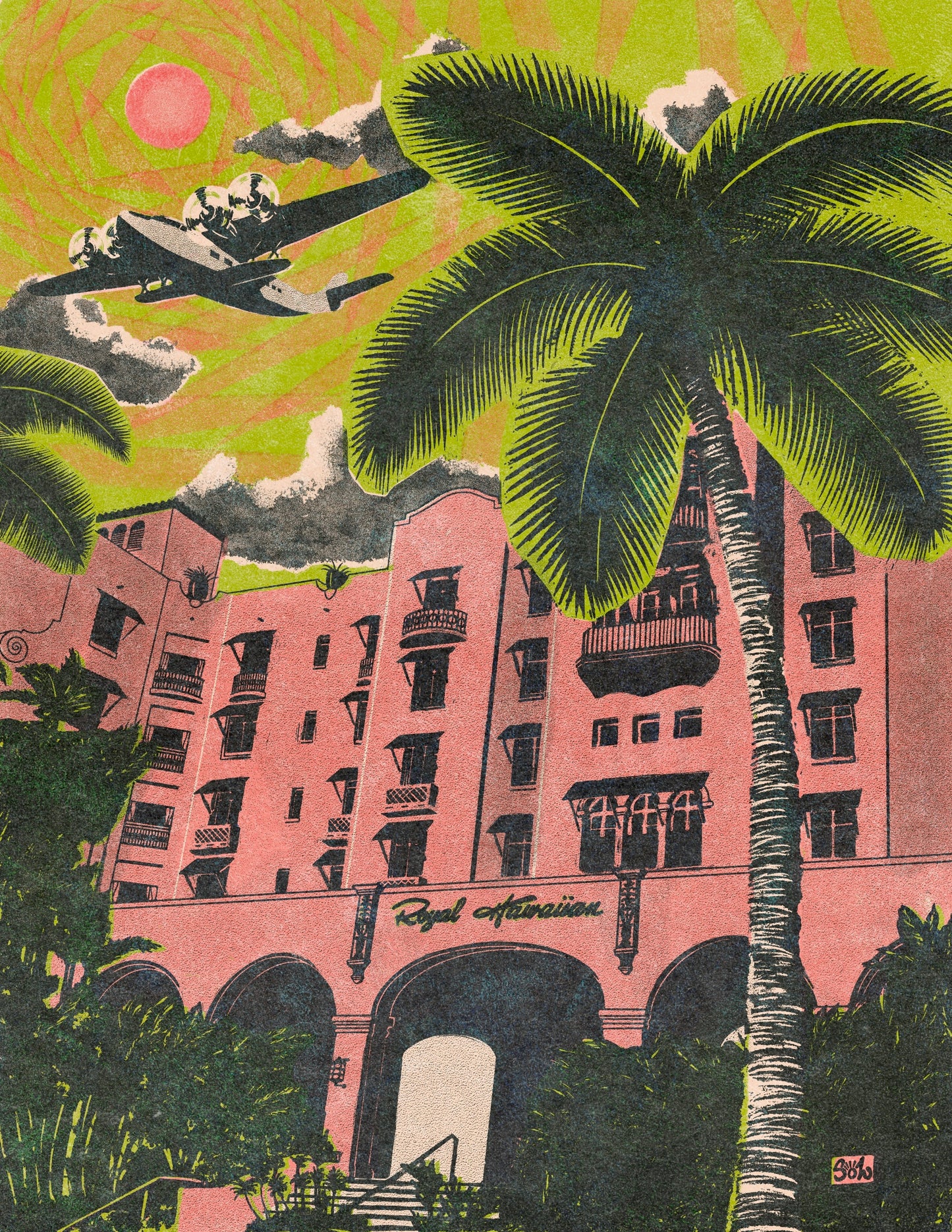 China Clipper Over the Royal Hawaiian Giclée Art Print