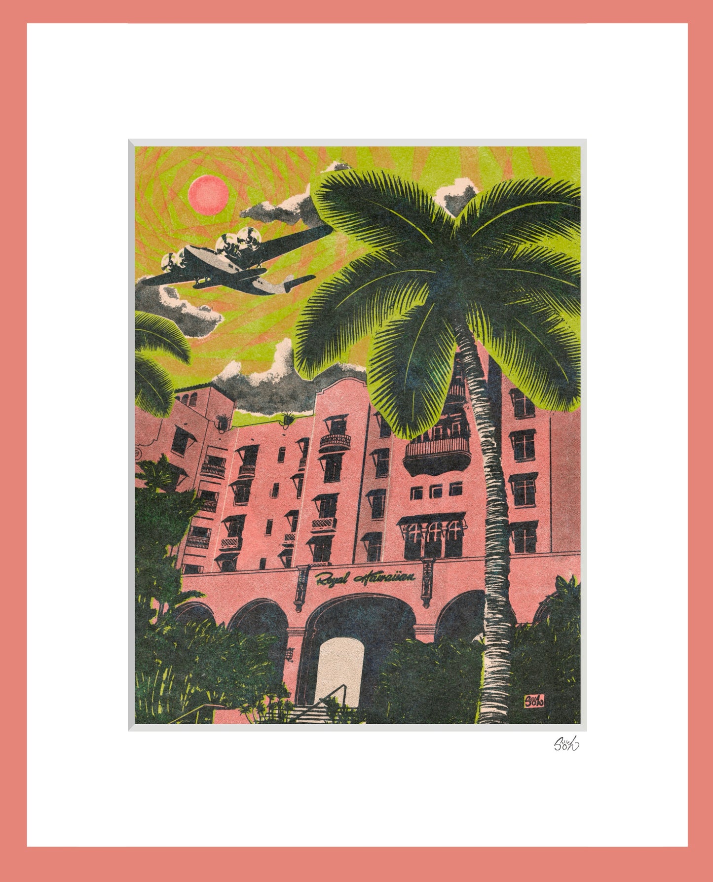 China Clipper Over the Royal Hawaiian Giclée Art Print